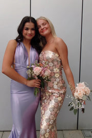 Sparkly Strapless Fitted Flowers Sequin Party Prom Dress