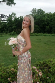 Sparkly Strapless Fitted Flowers Sequin Party Prom Dress