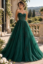 Sparkly Sweetheart Corset A-Line Lace Appliques And Tulle Party Prom Dress