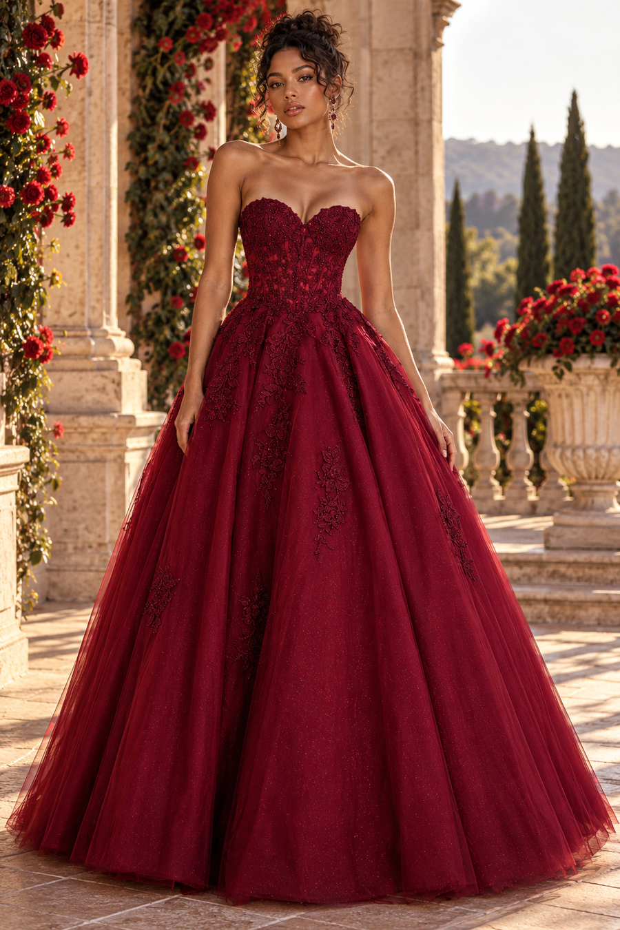 Sparkly Sweetheart Corset A-Line Lace Appliques And Tulle Party Prom Dress