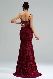 Sparkly Sweetheart Sleeves Mermaid Party Evening Dress With Slit