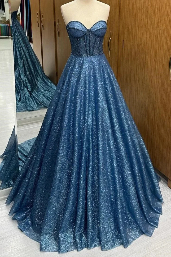 Sparkly Sweetheart Strapless Beaded Empire Party Prom Dress