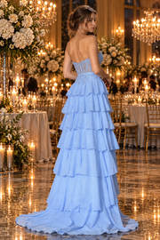 Sparkly Sweetheart Strapless Empire A-Line Tiered Satin Party Prom Dress