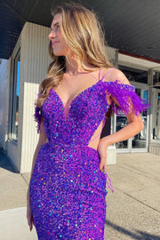 Sparkly Trumpet Off-Shoulder Lace Up Fully Sequins Prom Dress