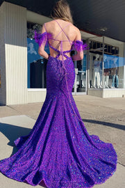 Sparkly Trumpet Off-Shoulder Lace Up Fully Sequins Prom Dress