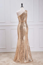 Sparkly Trumpet One Shoulder Empire Sequins Bridesmaid Dress