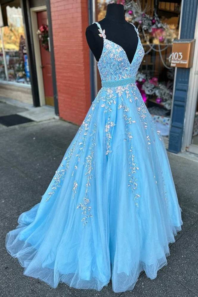 Sparkly Tulle A-Line Appliques Beaded Prom Party Dress