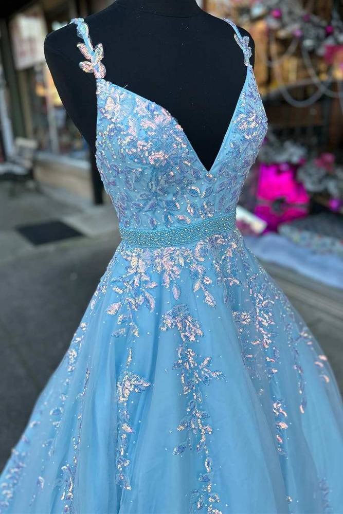 Sparkly Tulle A-Line Appliques Beaded Prom Party Dress