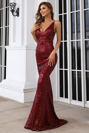 Sparkly V-Neck Backless Mermaid Party Prom Dress