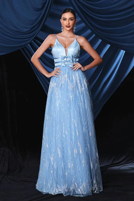 Sparkly V-Neck Empire A-Line Floor-Length Party Evening Dress Blue / L Sparkly V-Neck Empire A-Line Floor-Length Party Evening Dress Blue / L