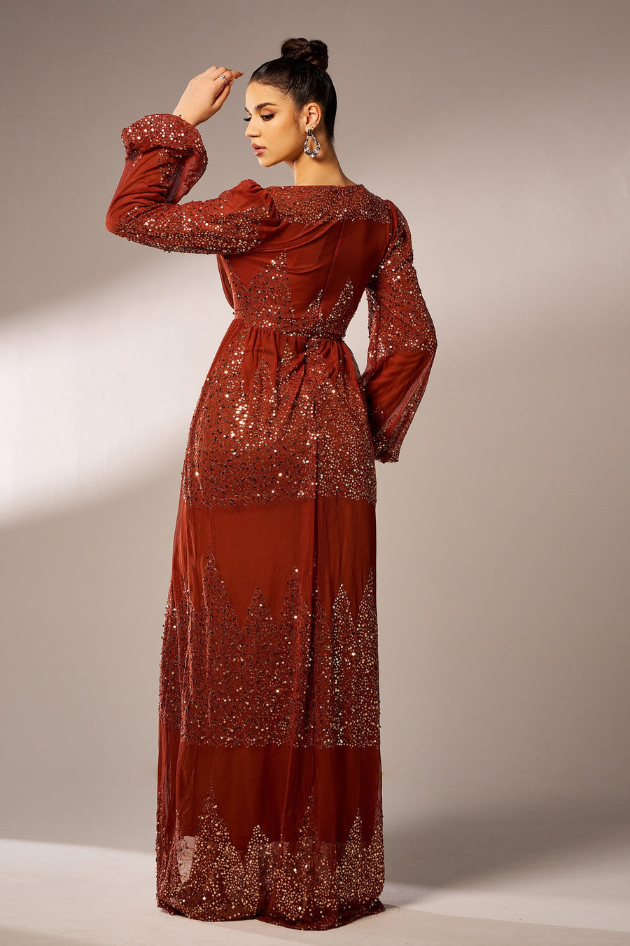 Sparkly V-Neck Long Sleeves A-Line Empire Prom Party Dress