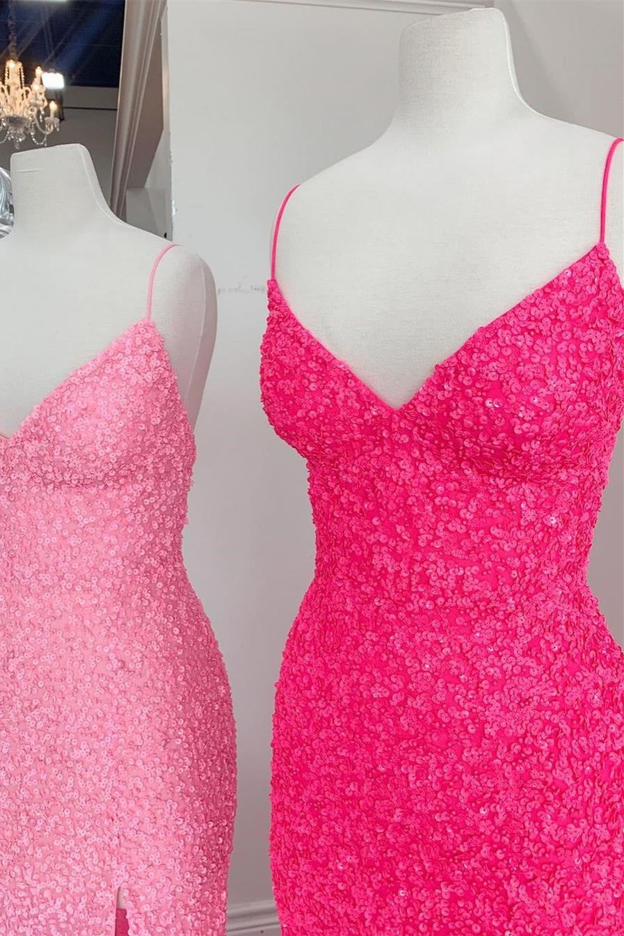 Sparkly V-Neck Sleeveless Sequins Mermaid Party Prom Dress