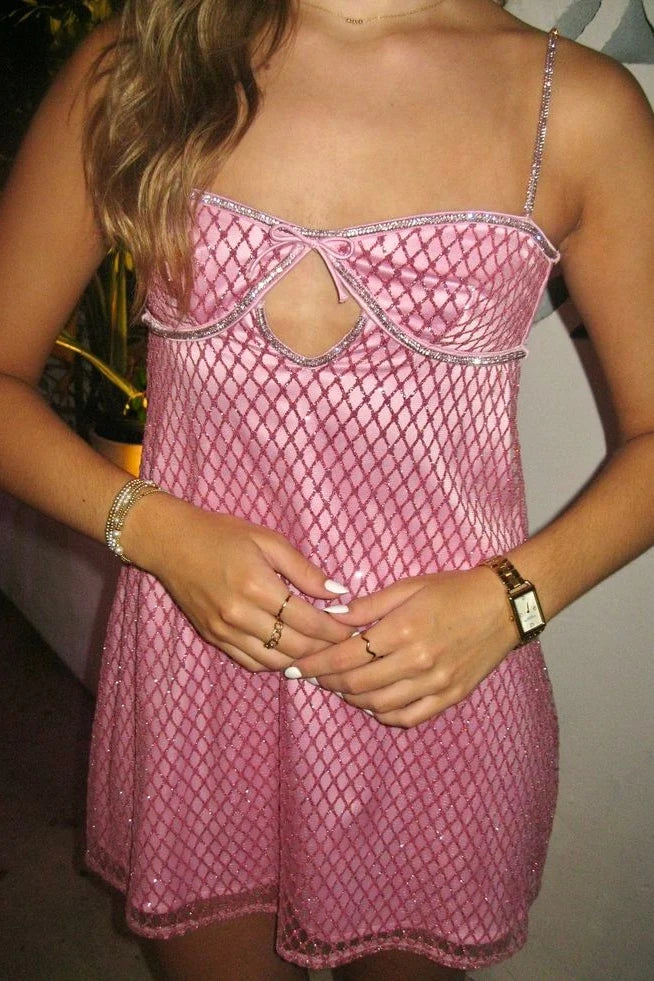 Sparkly Spaghetti Straps Open Back Lace-Up Short Party Homecoming Dress
