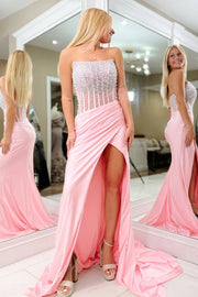 Square Beaded Top Satin Mermaid Party Prom Dress With Train