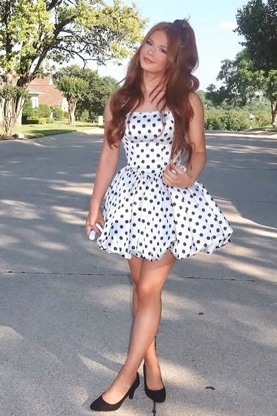 Square Halter A-Line Satin Polka Dots Summer Homecoming Dress