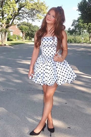 Square Halter A-Line Satin Polka Dots Summer Homecoming Dress
