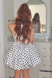 Square Halter A-Line Satin Polka Dots Summer Homecoming Dress