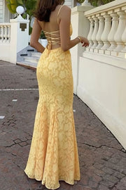 Square Lace Up Mermaid Lace Floor-Length Party Prom Dress