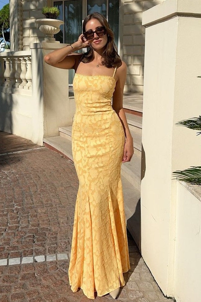 Square Lace Up Mermaid Lace Floor-Length Party Prom Dress