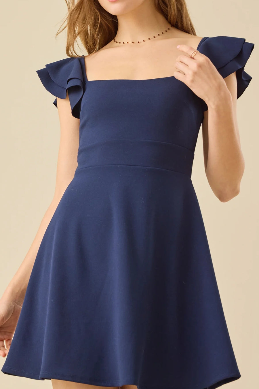 Square Ruffle Straps Satin A-Line High Waist Short Graduation Dress