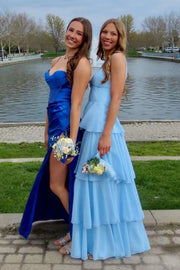 Square Sleeveless A-Line Empire Tiered Chiffon Party Prom Dress
