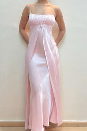 Square Sleeveless A-Line Satin And Chiffon Party Prom Dress
