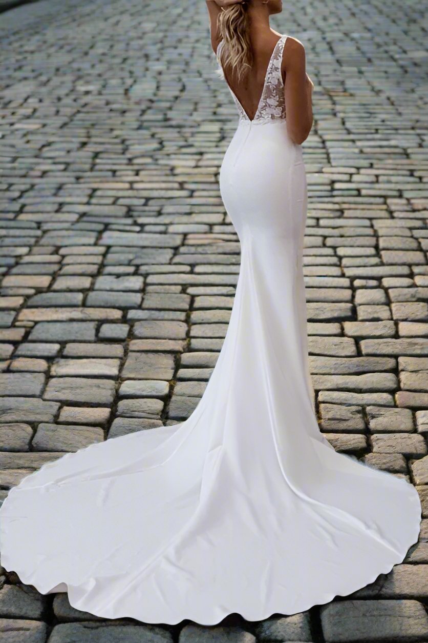 Square Sleeveless Appliques Empire Mermaid Wedding Dress