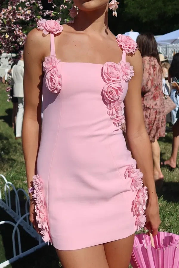 Square Sleeveless Bodycon 3D Florals Short Homecoming Dress