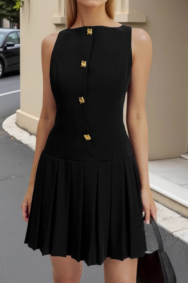 Square Sleeveless Empire A-Line Pleated Short Cocktail Party Dress