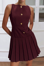 Square Sleeveless Empire A-Line Pleated Short Cocktail Party Dress