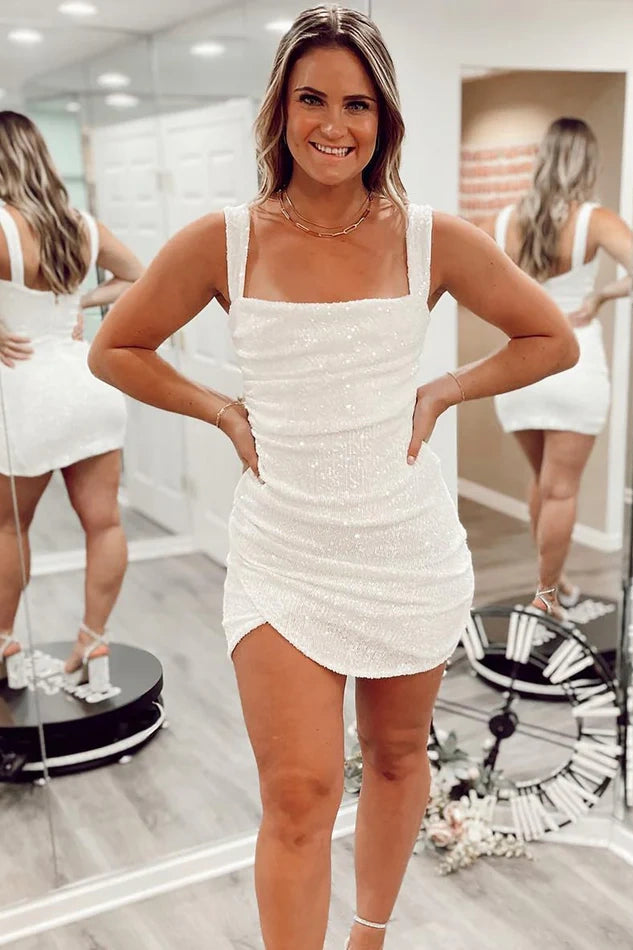 Square Sleeveless Empire Pleated Sparkly Homecoming Dress