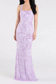 Square Sleeveless Lace Up Lace Appliques Long Party Prom Dress