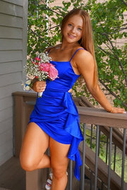 Square Spaghetti Straps Bodycon Satin Homecoming Dress