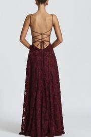 Square Spaghetti Straps Lace Up A-Line Lace Party Prom Dress