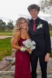 Square Spaghetti Straps Mermaid Floral Satin Party Prom Dress