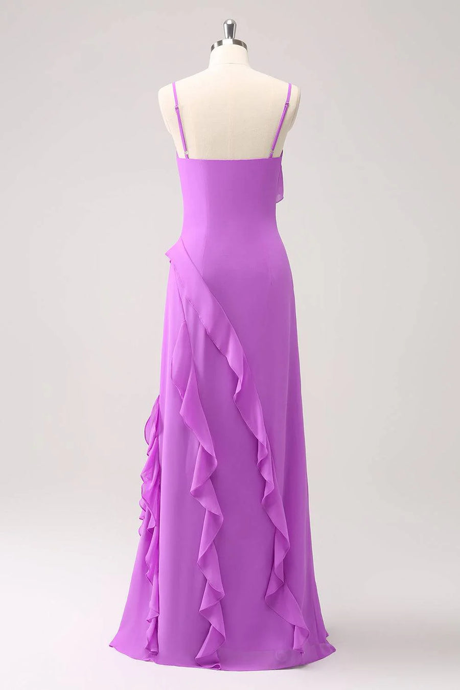 Square Spaghetti Straps Ruffled With Side Slit Bridesmaid Dress