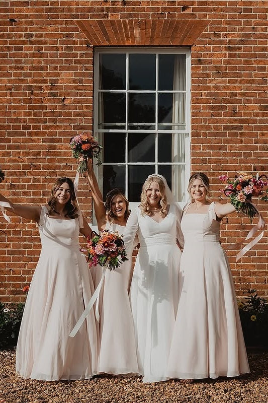 Square Straps A-Line Chiffon Long Bridesmaid Dress