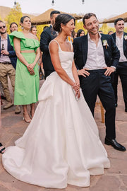 Square Straps Backless A-Line Satin Elegant Wedding Dress