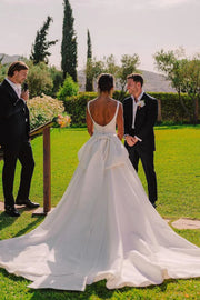 Square Straps Backless A-Line Satin Elegant Wedding Dress