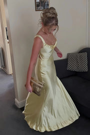 Square Straps Lace Up A-Line Satin Party Prom Dress