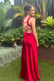 Square Straps Lace Up A-Line Satin Party Prom Dress