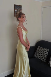 Square Straps Lace Up A-Line Satin Party Prom Dress