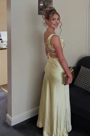 Square Straps Lace Up A-Line Satin Party Prom Dress