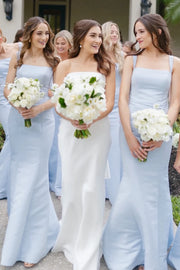 Square Straps Mermaid Satin Elegant Bridesmaid Dress