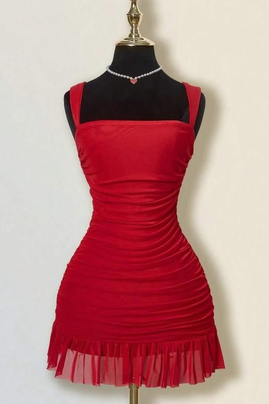 Square Straps Pleated Empire Tulle Homecoming Dress