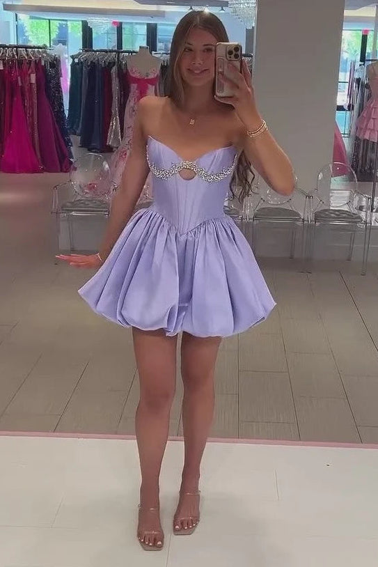 Modest A-Line Beaded Strapless Empire Pleated Homecoming Dress