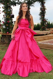 Strapless A-Line Empire Satin Long Party Prom Dress With Bow