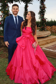 Strapless A-Line Empire Satin Long Party Prom Dress With Bow