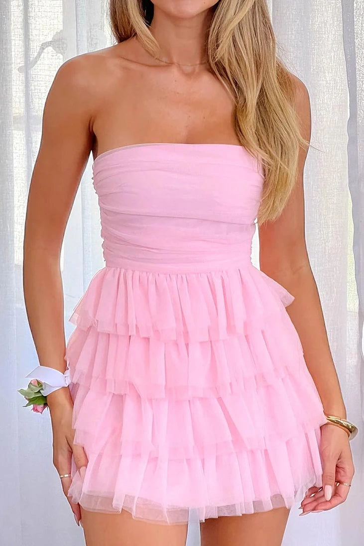 Strapless A-Line Empire Tulle Tiered Homecoming Dress
