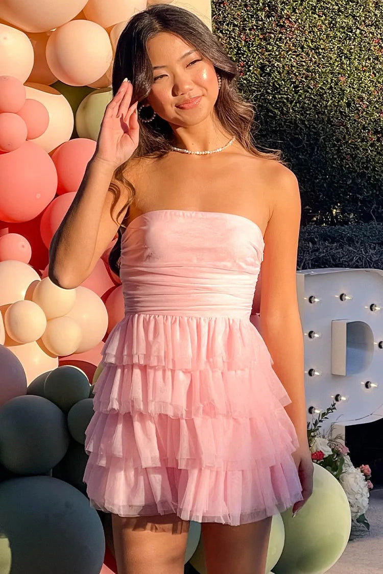 Strapless A-Line Empire Tulle Tiered Homecoming Dress